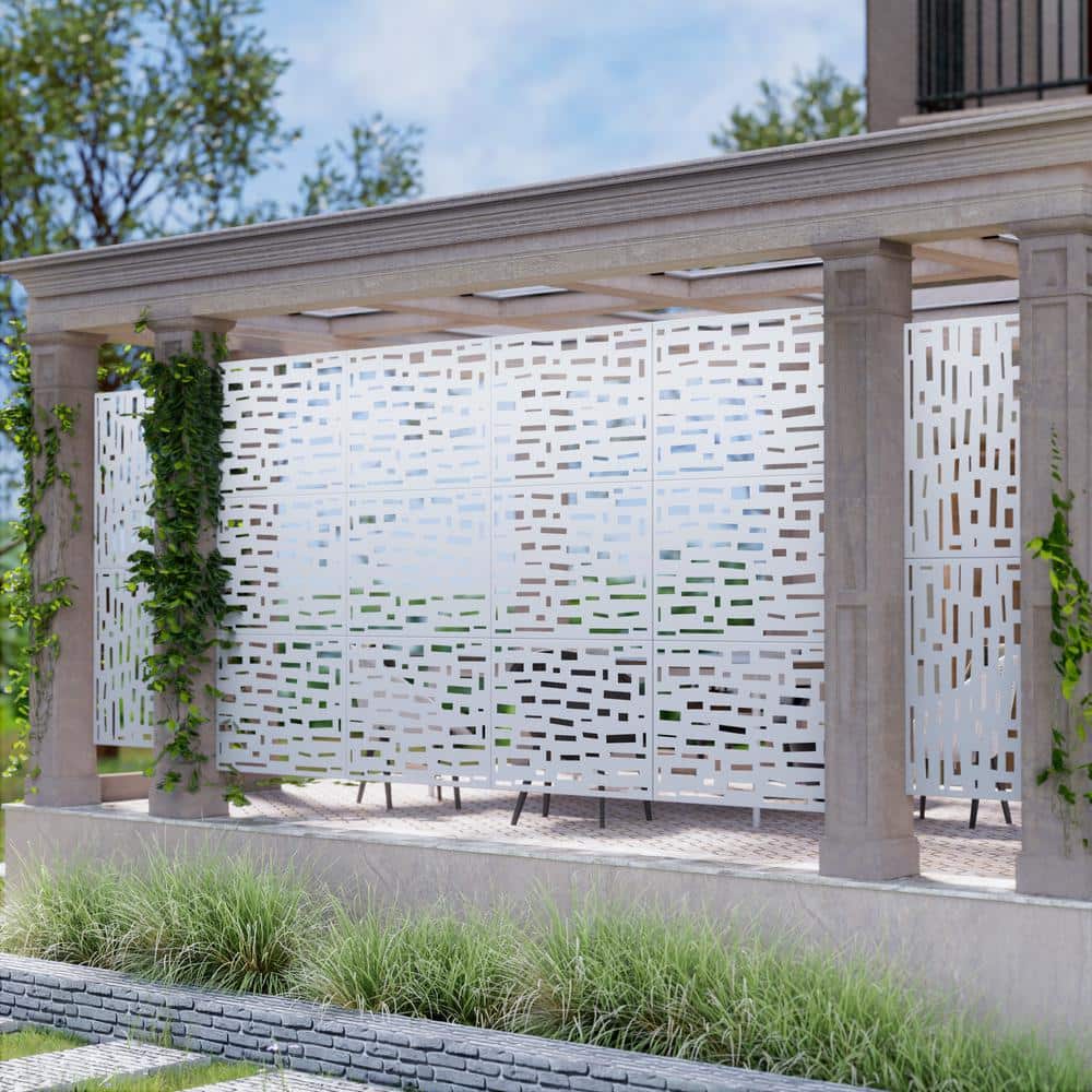 Lirago 72 in. H x 35 in. W White Outdoor Metal Privacy Screen Garden Fence Brick Pattern Wall Applique (2)