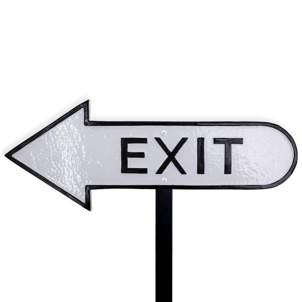 Montague Metal Products 6" x 15.5" Left Arrow Exit Statement Plaque Sign with Lawn Stakes-White/Black