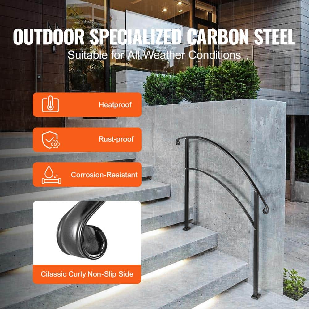 SVOPES Outdoor Handrails for 1-3 Steps, 41.7 in. x 36.4 in., Black Wrought Iron Stair Railing, Stair Railing Kit (3)