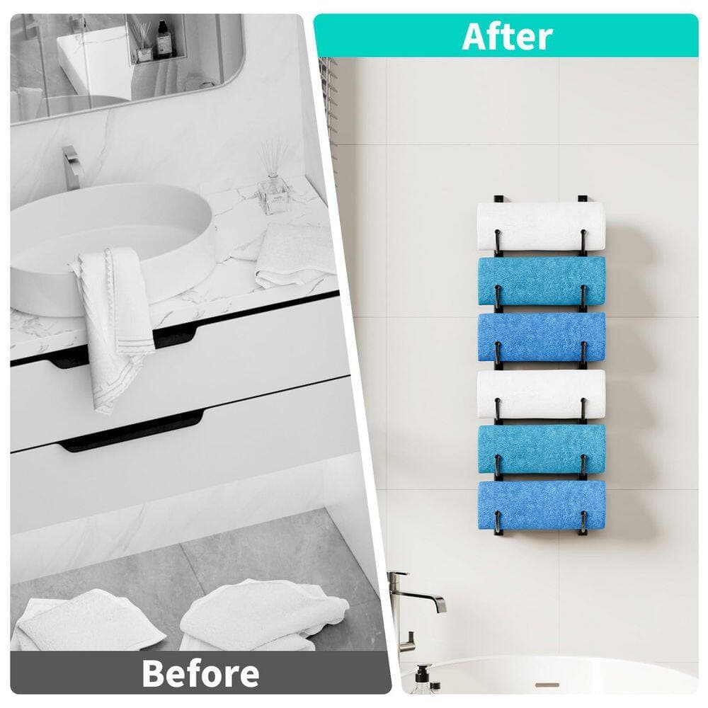 Anqtovp 9 6-Tier Towel Rack in Black Over Door or Wall Mount Metal Organizer Space Saving for Bathroom, Camper, RV (3)