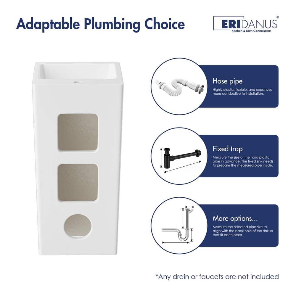 Eridanus Turner Vitreous China 33 in. Tall Square Free Standing Pedestal Sink with Faucet Hole and Overflow in Crisp White (2)