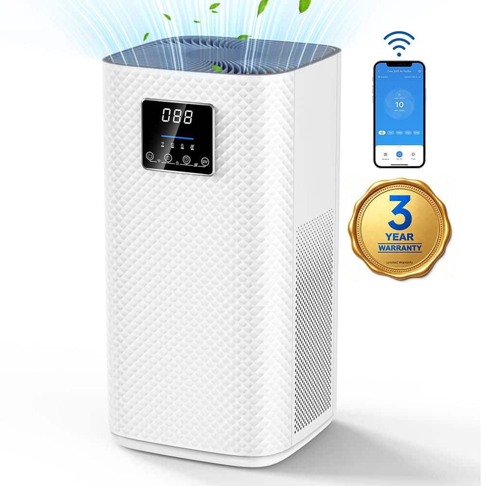 Edendirect 3,500 sq. ft. H13 True HEPA Room Air Purifier-Wi-fi Control, Variable Speed-Auto Mode, Negative Ion, 20 dB Quiet (White)