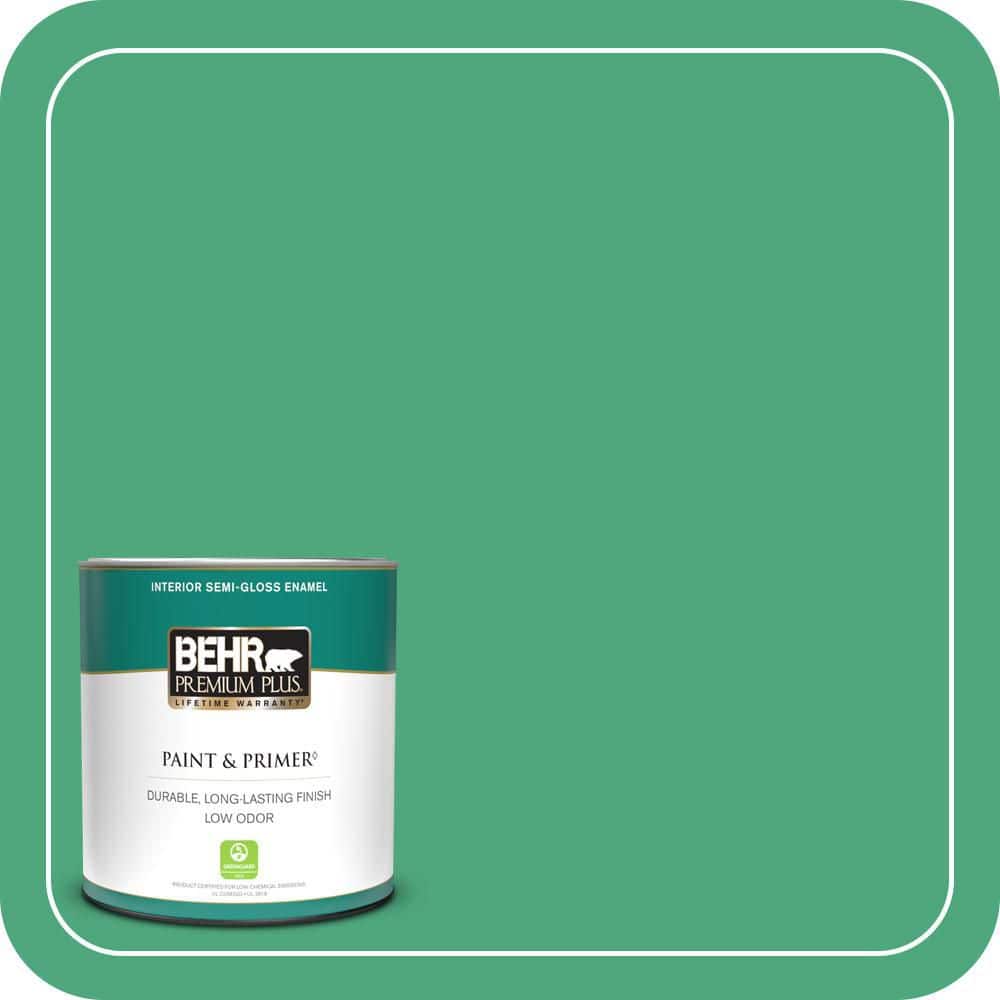 BEHR PREMIUM PLUS 1 qt. #P420-5 Shamrock Green Semi-Gloss Enamel Low Odor Interior Paint & Primer