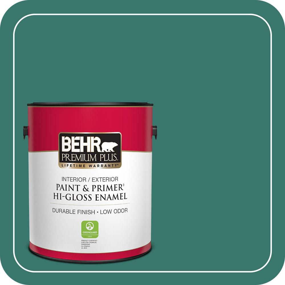 BEHR PREMIUM PLUS 1 gal. #490D-7 Greensleeves Hi-Gloss Enamel Interior/Exterior Paint & Primer