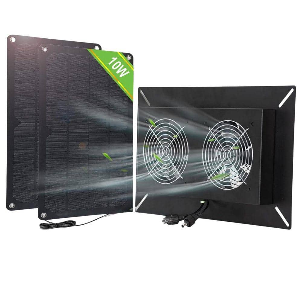 Unbranded 20W 40dB Galvanized Steel Solar-Powered Dual Exhaust Fan Kit, Waterproof Ventilation fan for Greenhouses, Coops, Sheds (1)