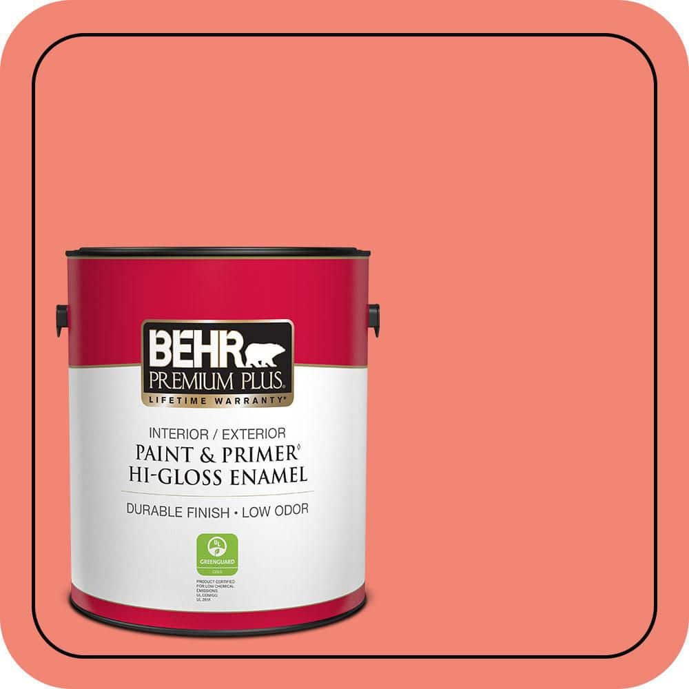 BEHR PREMIUM PLUS 1 gal. #T16-07 Coralette Hi-Gloss Enamel Interior/Exterior Paint & Primer (1)