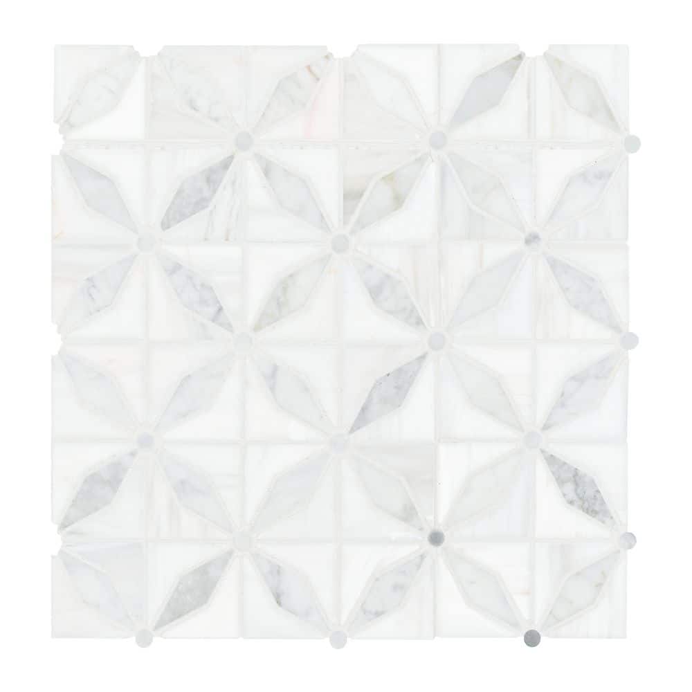 MSI Bianco Dolomite Starlite 12 in. x 12 in. x 0.38 in. Polished Marble Mesh-Mounted Mosaic Tile (10 sq. ft. /case)