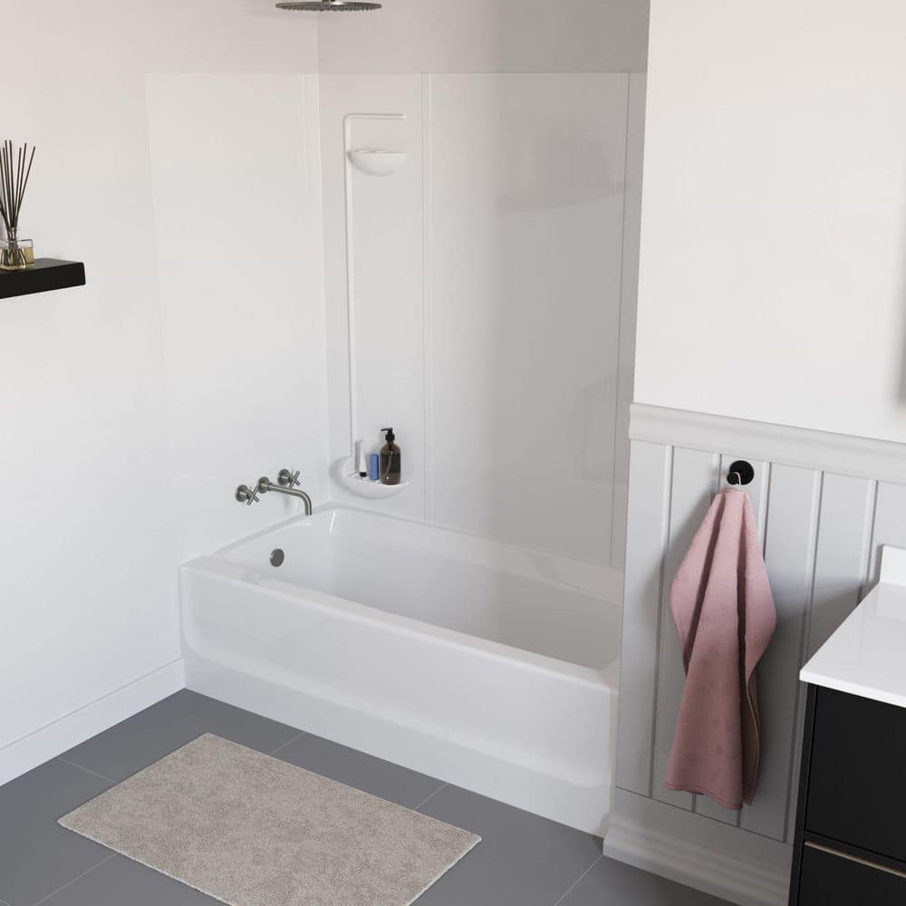 Swan 60 in. W x 57 in. H x 30 in. D Veritek 5-Piece Easy Up Adhesive Alcove Tub Surround in White (2)