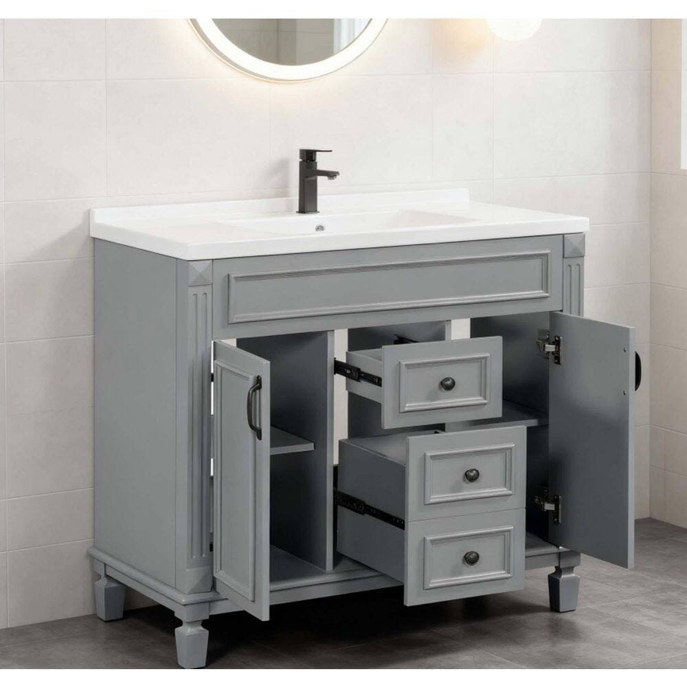 LuckByte 36 in. Bath Vanity Cabinet without Top with 2 Soft Closing Doors and 2 Drawers in Gray (2)