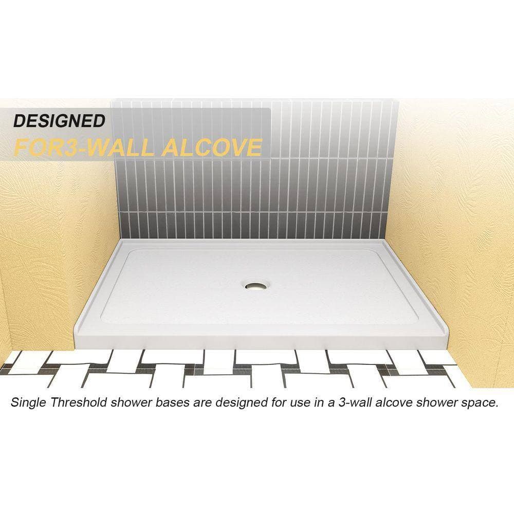 TCYO 48 in. L x 32 in. W Alcove Shower Pan Base with Center Drain in Gloss White (2)
