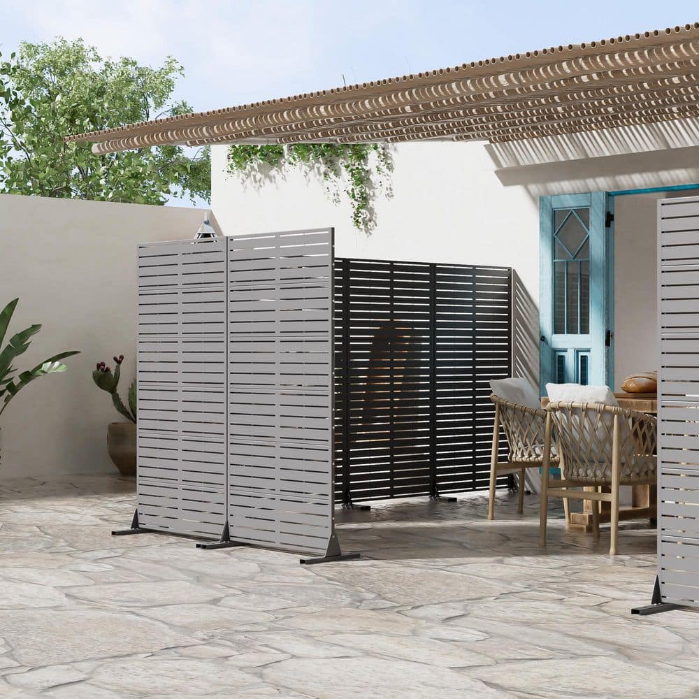 Dovelina 35 in. x 72 in. Grey Textured Metal Garden Screens Outdoor Privacy Screen (2)