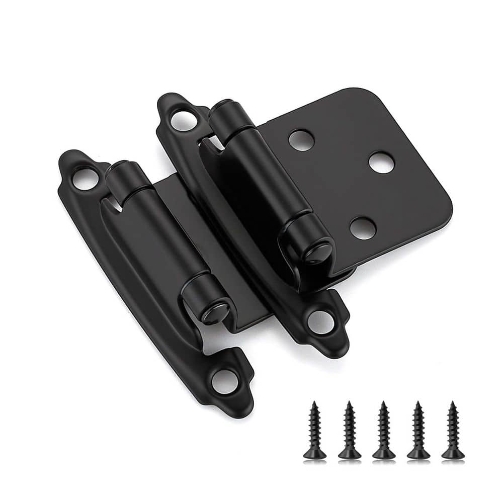 Numhew 60-Pack Self-Closing Semi-Concealed Face Mount, 1/2 in. Overlay Cabinet Hinges with Door Bumpers for Cupboard, Black (1)