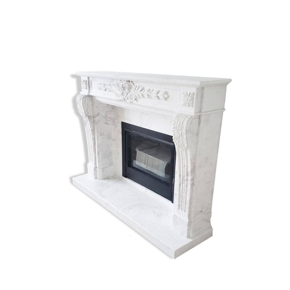 Dynasty Fireplaces Dynasty Fountainbleus 72 in. x 54 in. Full Surround Mantel in Natural Volakas White Marble with Honed Finishing (2)