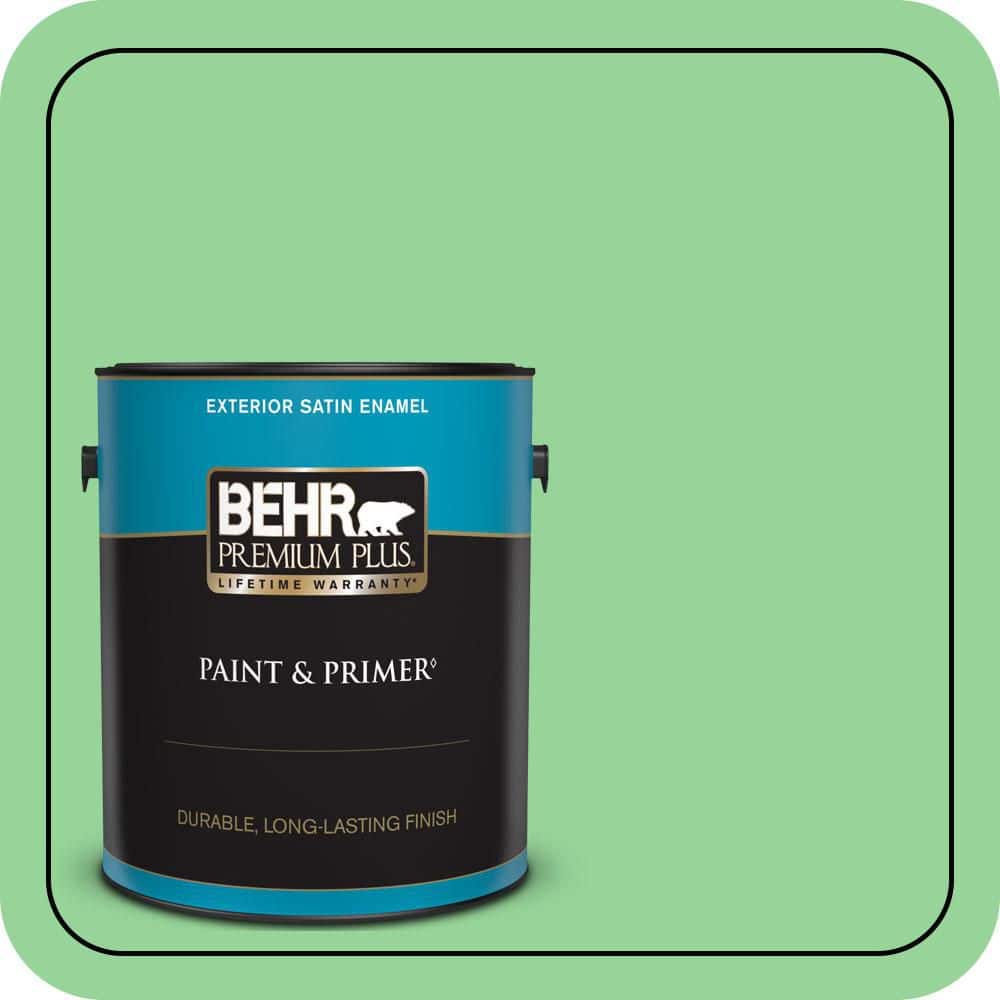 BEHR PREMIUM PLUS 1 gal. #P390-4 Young Green Satin Enamel Exterior Paint & Primer
