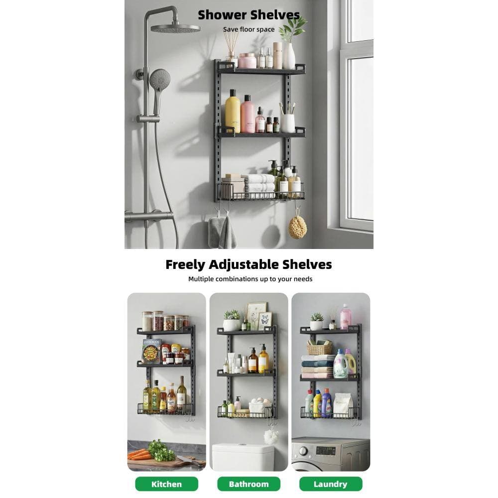 Whatseaso 17 in. W 30.5 in. H x 7 in. D 3 Tier Bathroom Shelves Over Toilet Metal Wall Mounted Floating Shelves in Black (2)