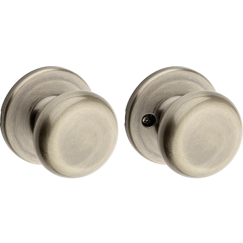 Kwikset Juno Antique Brass Passage Hall/Closet Door Knob with Microban Antimicrobial Technology and Lock