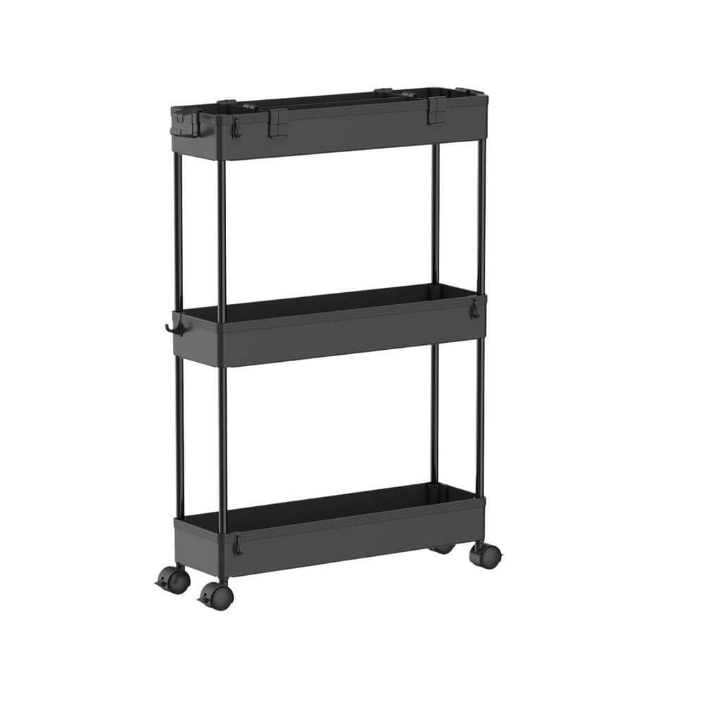 Numhew Slim Rolling 3-Tier Narrow Slide-Out Mobile Vanity Organizer Cart in Black for Bathroom, Kitchen, Office, Laundry Room (1)