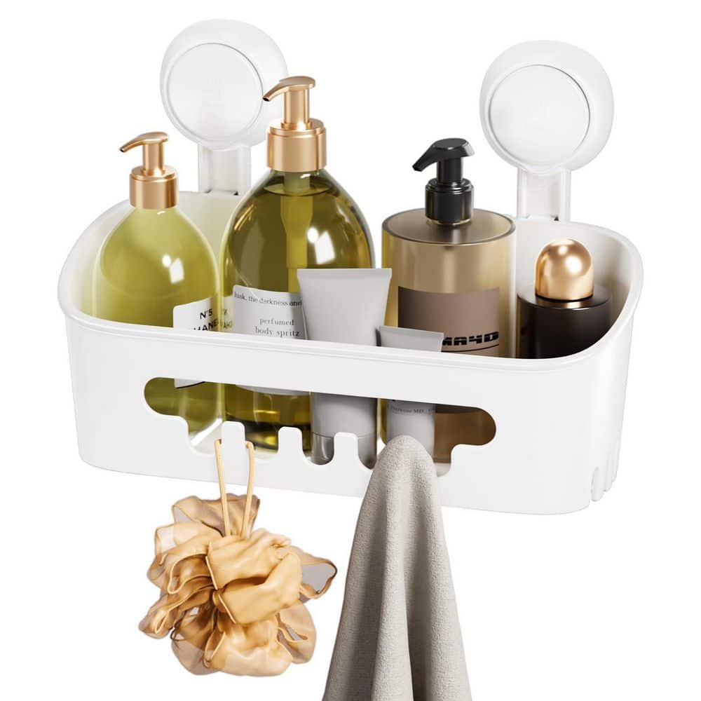 Numhew 4.13 in. D x 10.63 in. W x 4.13 in. H Removable Bathroom Shelf, Shower Caddy Suction Cup, White (1)