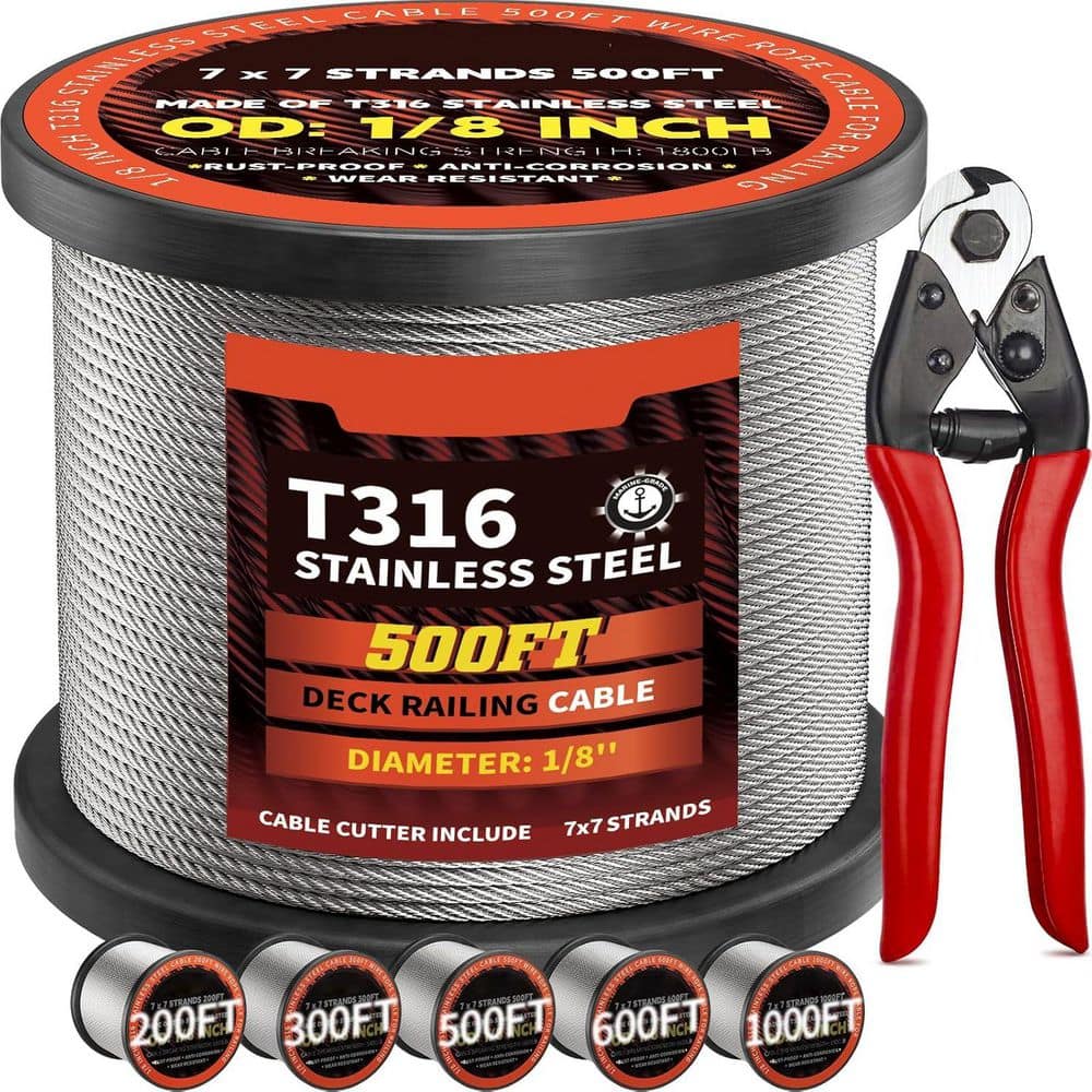 Afoxsos 6000 in H x .125 in. W 500 ft. 1/8 in.  Stainless Steel Wire Rope for Deck Railings and DIY Projects (1)