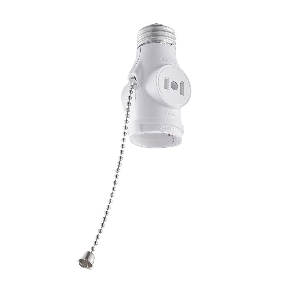Commercial Electric Height 3. 27 in. 2-Outlet White Socket Lamp holder with Pull Chain (4)