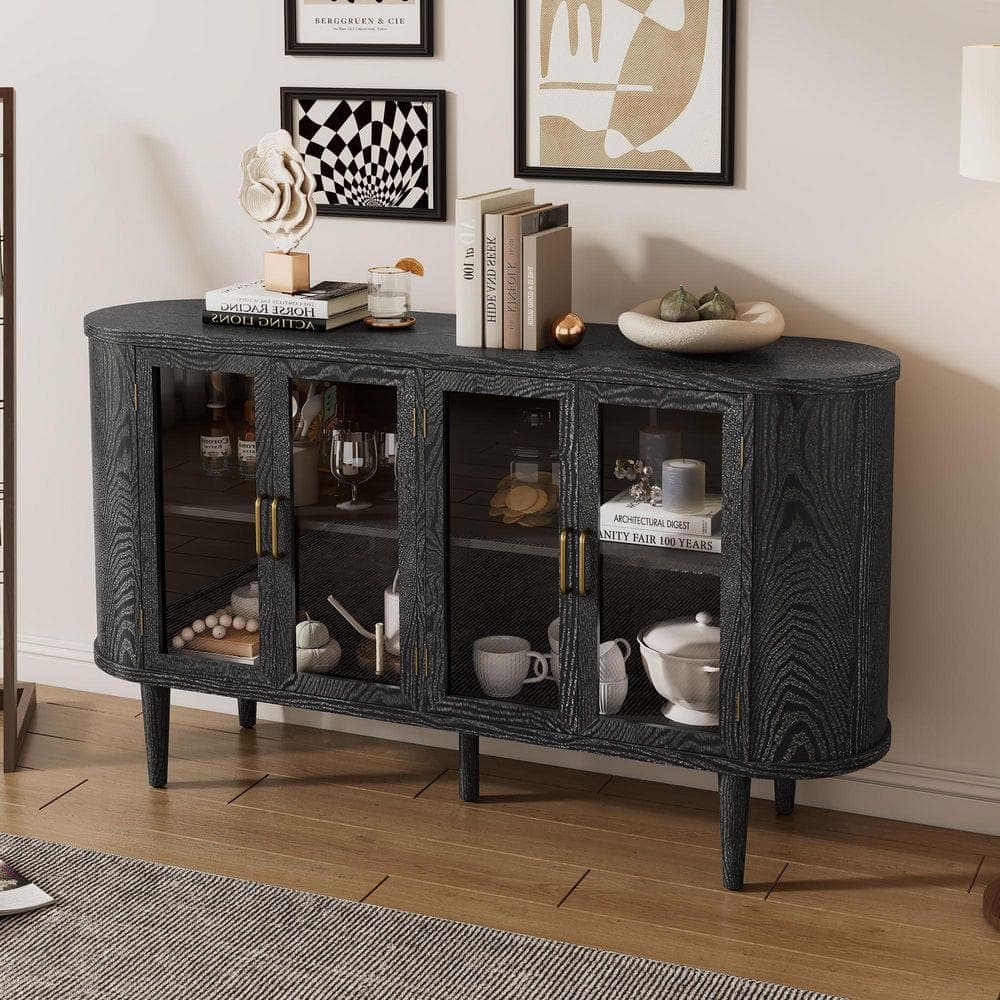 Unbranded 60 in. W x 15.6 in. D x 34 in. H Black Linen Cabinet with Tempered Glass Doors and Adjustable Shelf (2)