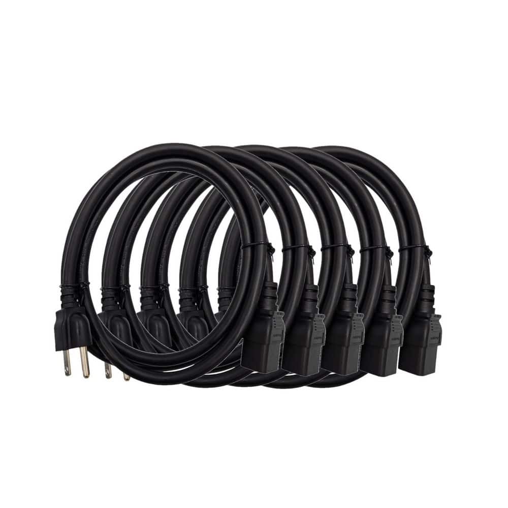 Micro Connectors, Inc 8 ft. C19 to NEMA 5-15P AC Power Cord in 14AWG / 3-Conductors Indoor Black 5-Pack