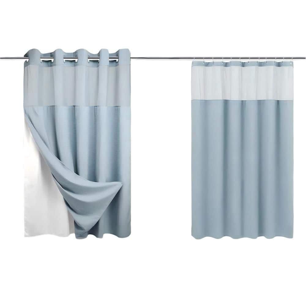 Wudkey 71 in. W x 74 in. L Polyester Shower Curtain Set in Blue, Semi-Sheer, Spring Moisture Proof with Snap-in Liner (1)