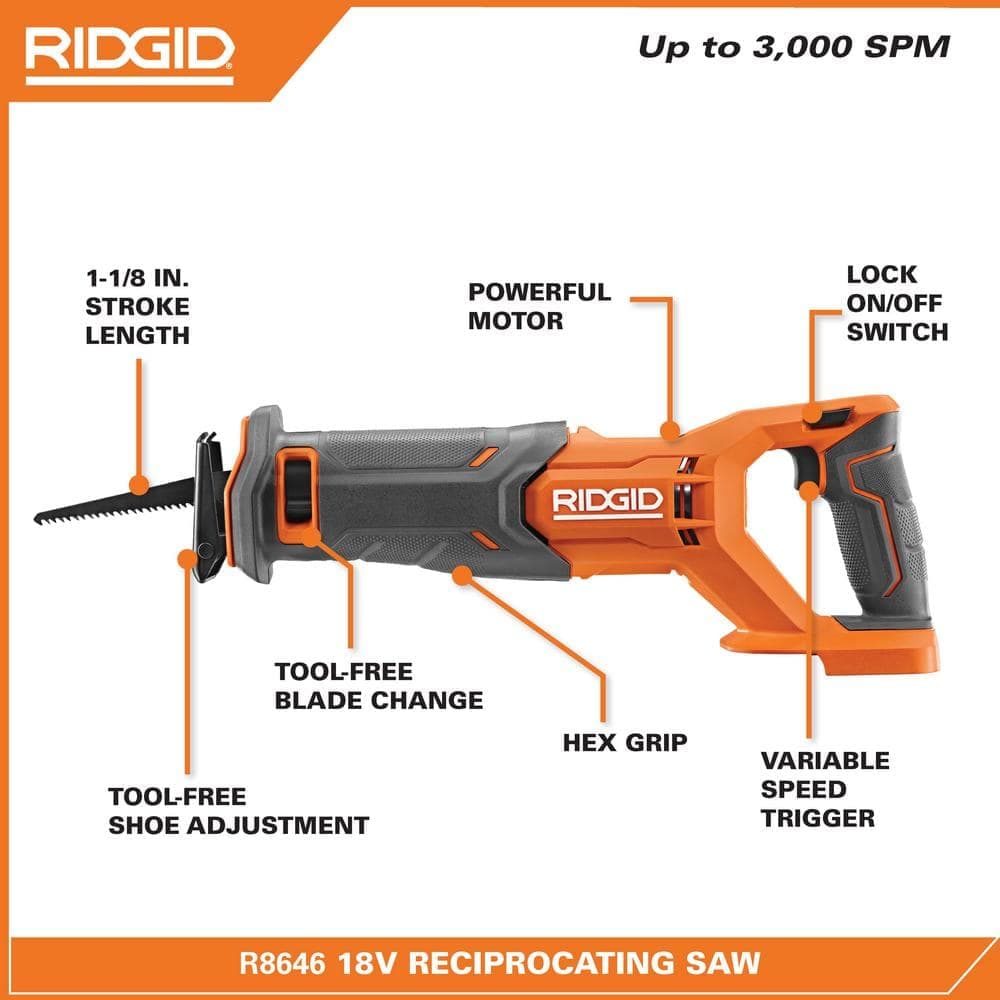RIDGID 18V Cordless 2-Tool Combo Kit with Oscillating Multi-Tool and Reciprocating Saw (Tools Only) (3)