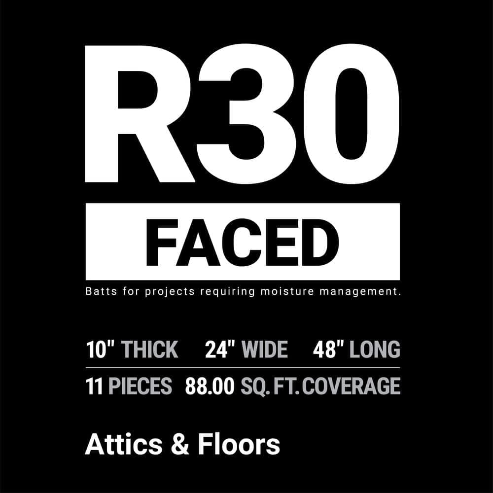 Owens Corning R-30 Faced Fiberglass Insulation Batt 24 in. x 48 in. (1 Bag) (3)