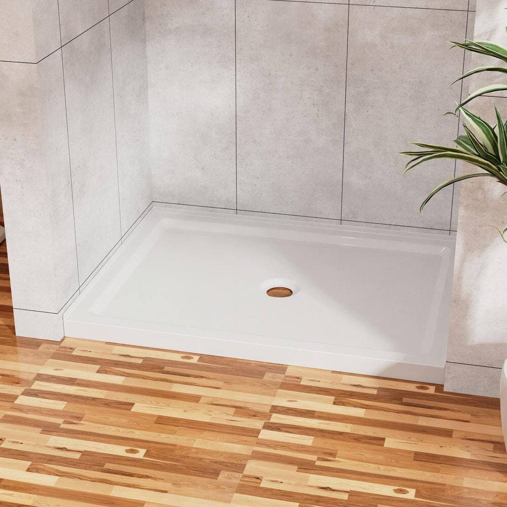LIVACA 32 in. L x 48 in. W Alcove Single Threshold Shower Pan Base with Center Drain in White (3)