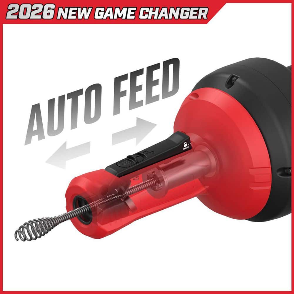 Helhom 12V Auto Feed Electric Drain Auger,16.8 ft. Plumbing Snake for 3/4in.-2in. Pipe,Hair Clog Remover Tool for Sink & Shower (3)