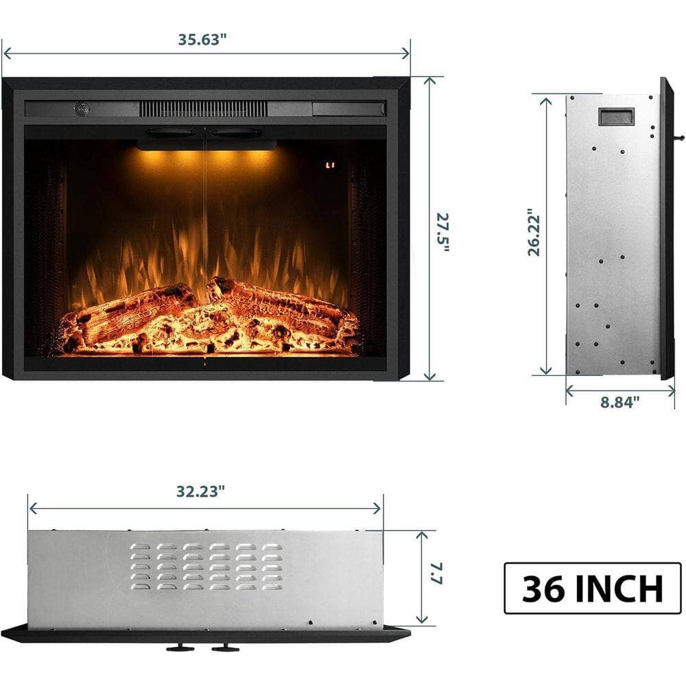 Clihome Modern 33 in. Electric Fireplace Insert, Dual Glass Doors with Curtains, 3-Color Top Lights, 5-Flame Levels (3)