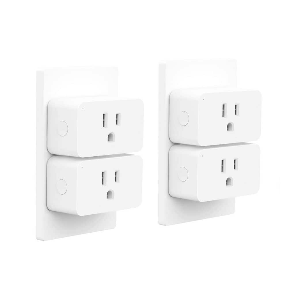 Aoibox 15 Amp 120-Volt Wi-Fi Smart Plug Grounding Outlet Connector White Voice Control App Compatible 4-Pack (1)