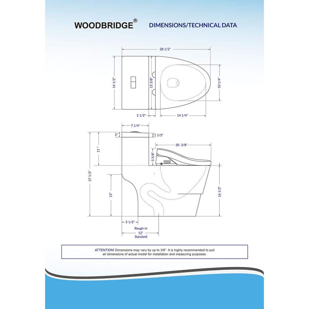 WOODBRIDGE Marsala 1-Piece 1.0 GPF/1.6 GPF Dual Flush Elongated Toilet with Advance Smart Bidet Toilet in White (3)