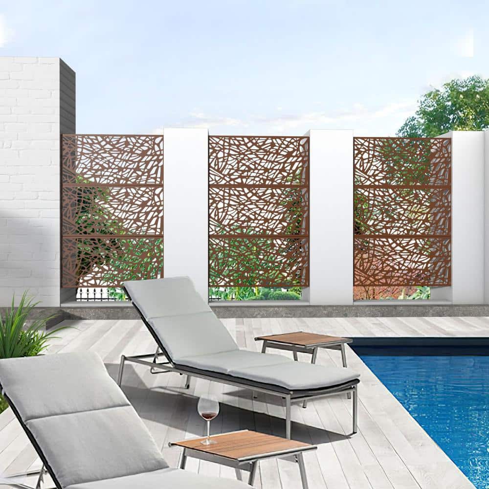 Lirago 3-Panel Rust-Colored Weather Resistant Panel Screen
