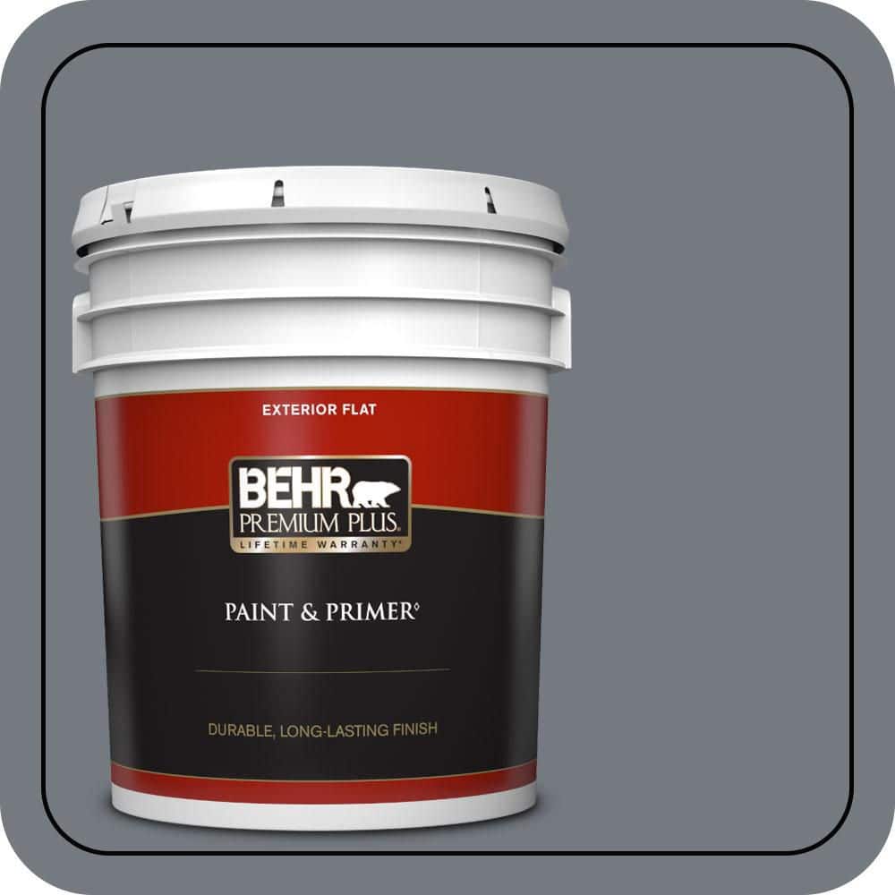 BEHR PREMIUM PLUS 5 gal. #N510-5 Liquid Mercury color Flat Exterior Paint & Primer