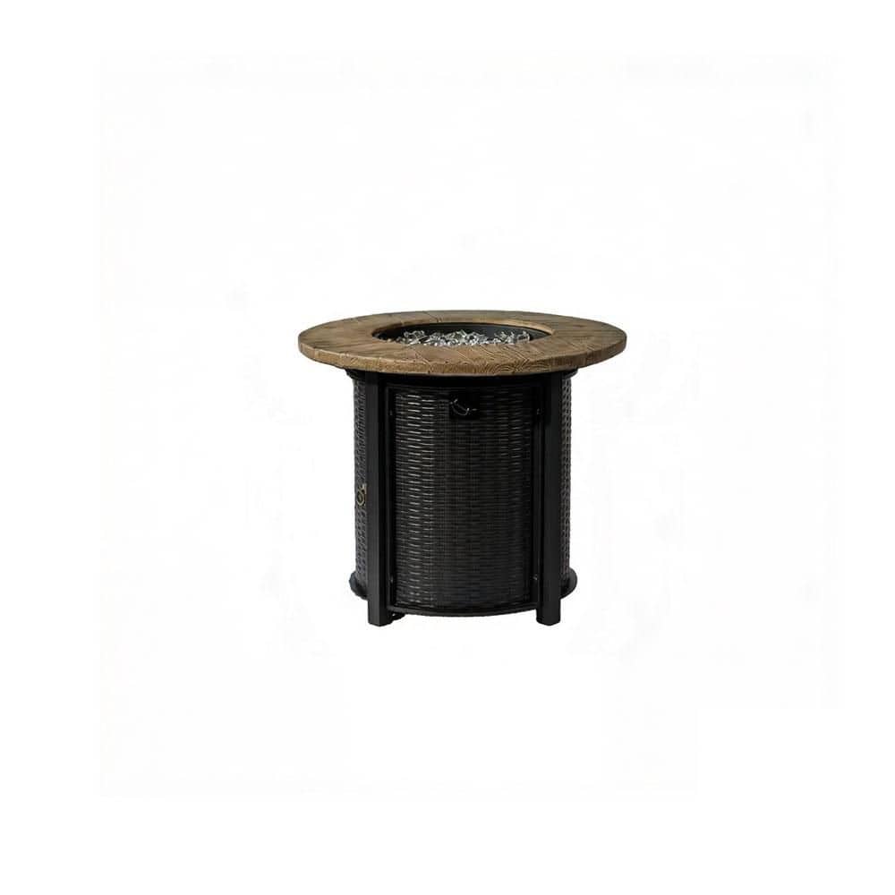 Basdien 30 in. 50000 BTU Kerosene Propane Fire Pit Table, Round Outdoor Patio/Deck/Backyard Heater with Wood Grain Finish Black