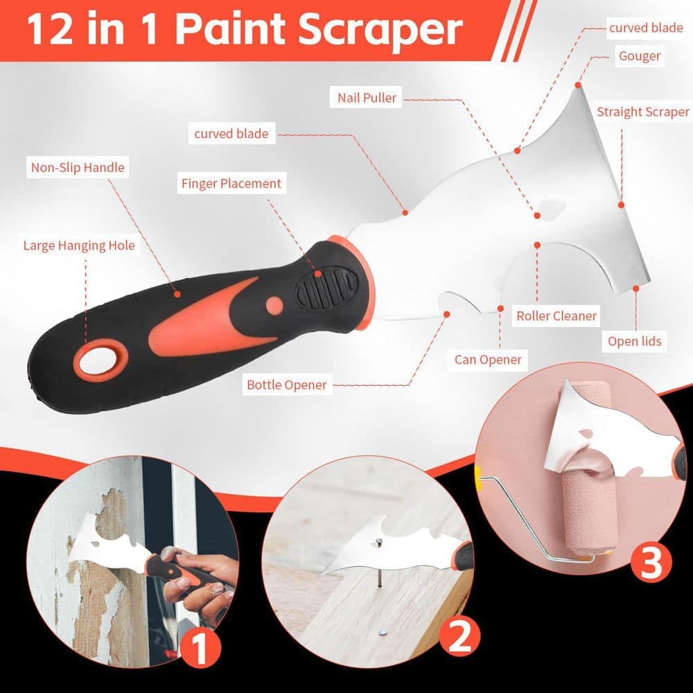 NVNOO 14 in. Stainless Steel Paint Scraper Knife for Repairing Drywall, Craping Plaster, Applying Putty (10-Pack) (2)