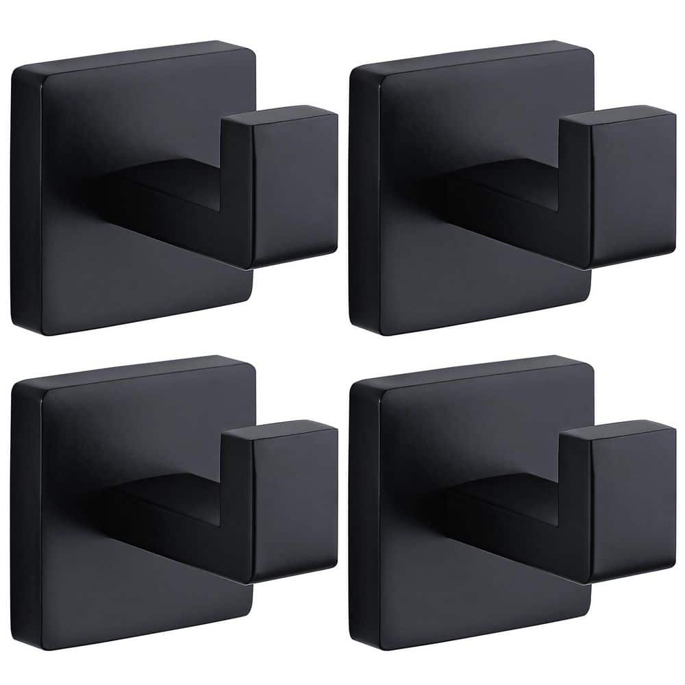 KHKFY 4-Pack Wall Mounted Towel and Robe Hooks in Matte Black Stainless Steel, Heavy Duty 33 Lbs Capacity, Square Design (1)