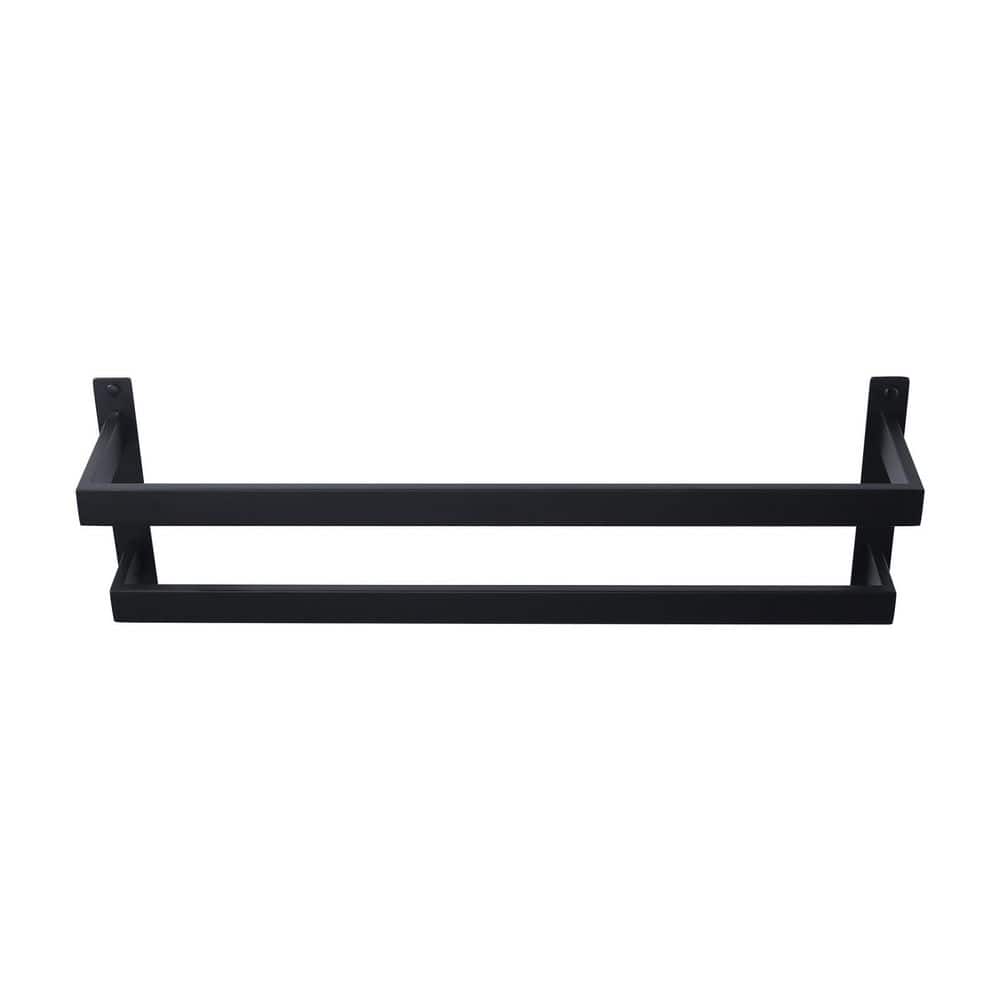 WOWOW 24 in. Wall Mounted Double Towel Rack in Matte Black
