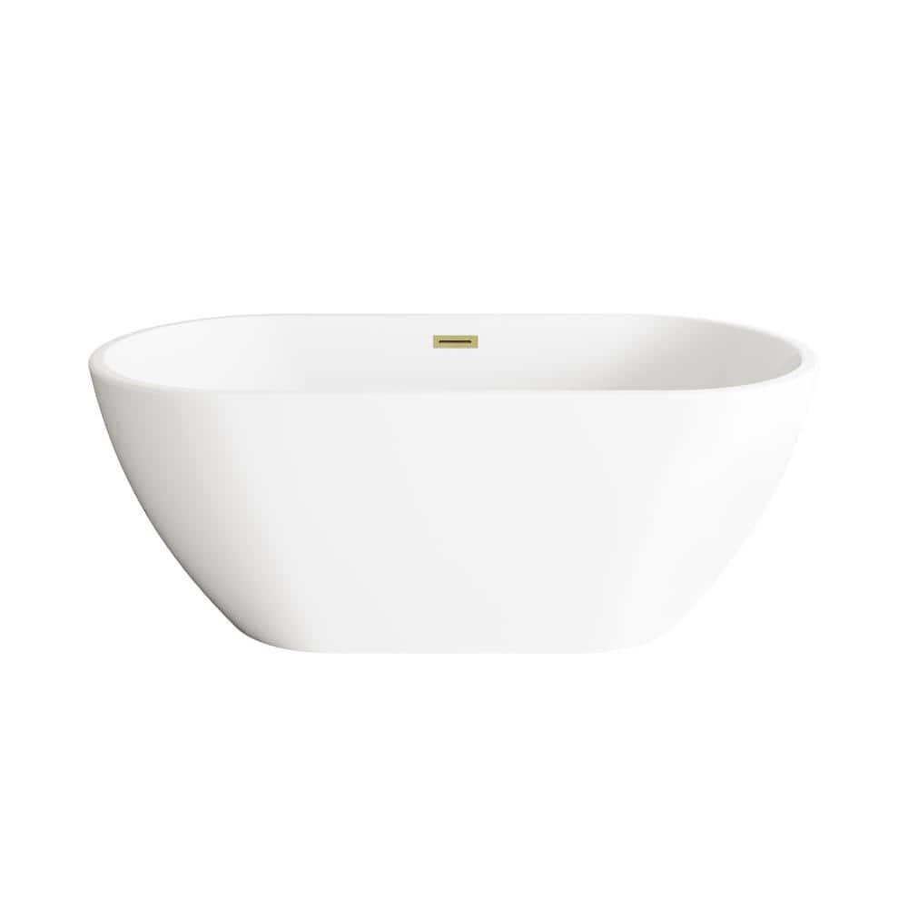 Unbranded Timeless Home 59 in. x 29.5 in. Soaking Bathtub with Center Drain in Glossy White with Brushed Gold Trim