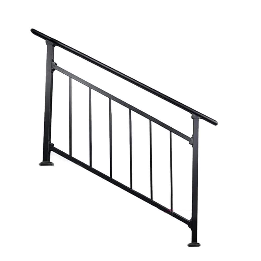 Unbranded 53 in. Wrought Iron Adjustable Outdoor Stair Handrail with Hook and Installation Kit for 3 to 4 Steps, 1 Kit (1)