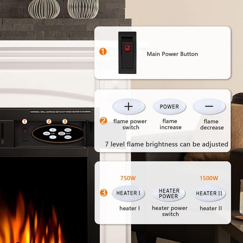R.W.FLAME 24.49 in. Freestanding Wooden Electric Fireplace in White (3)