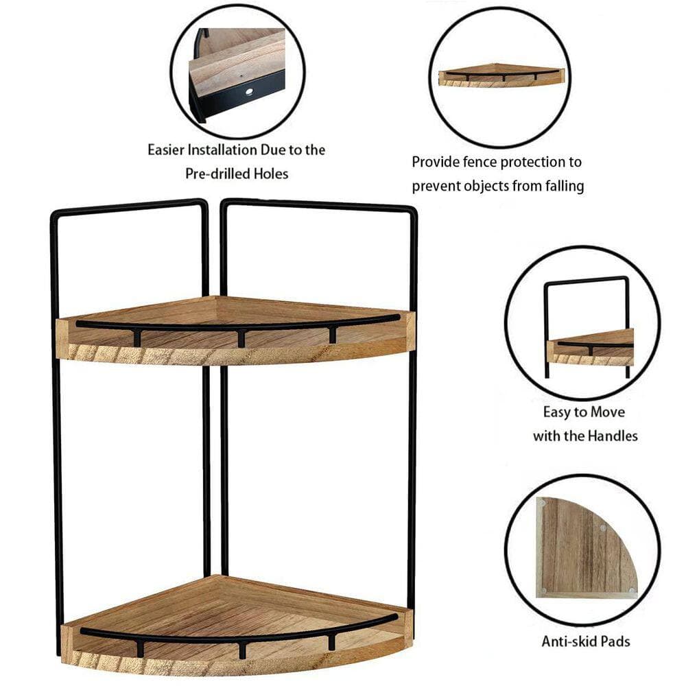 KHKFY 2-Tier Wood and Metal Bathroom Counter Organizer Shelf 7.7 x 7.7 x 13.6 in. for Skincare and Vanity Brown (2)