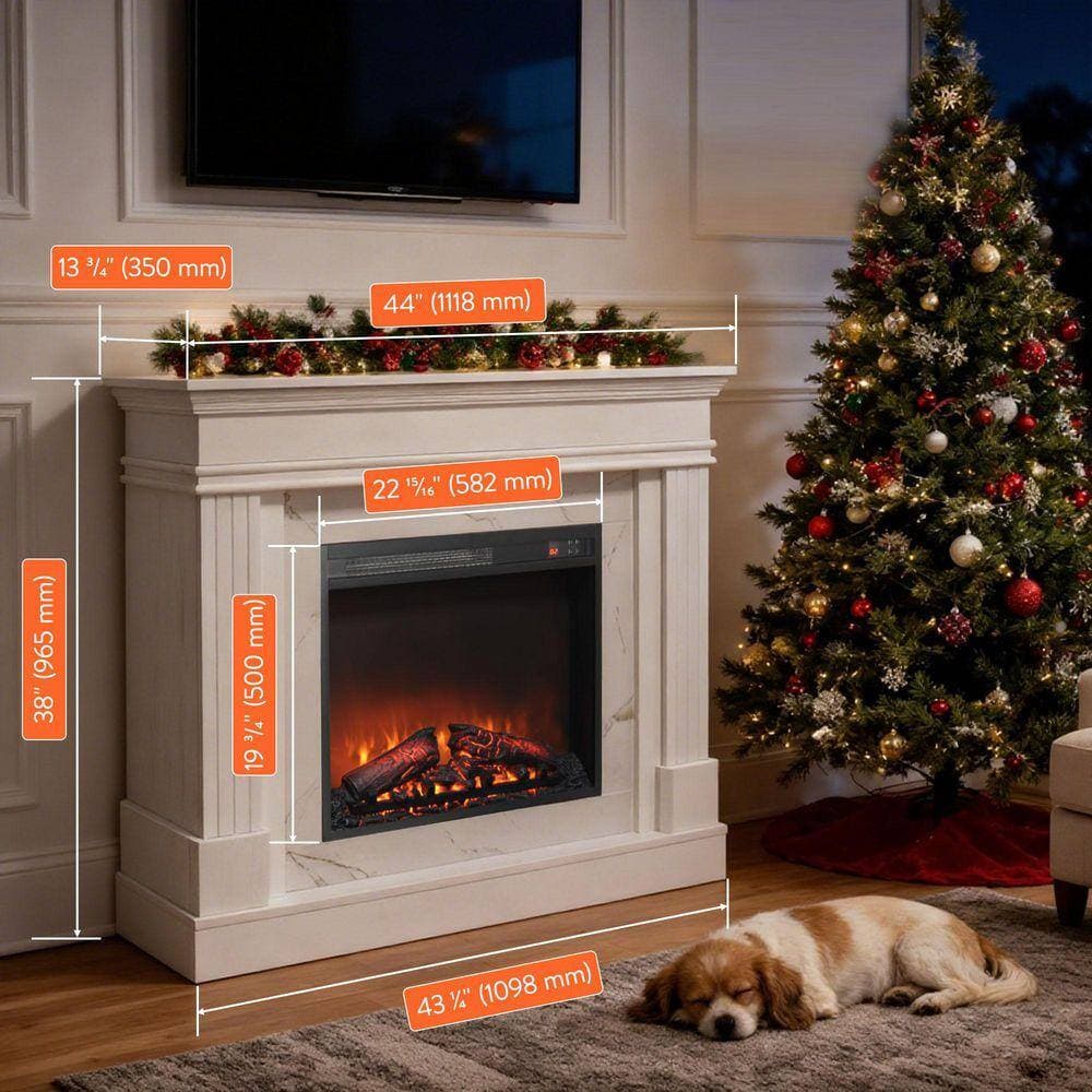 Unbranded 44 in. Electric Fireplace with Mantel-23 in. Fireplace Insert Heater 1400W/5000 BTU Realistic Log Flames, Remote Control (2)