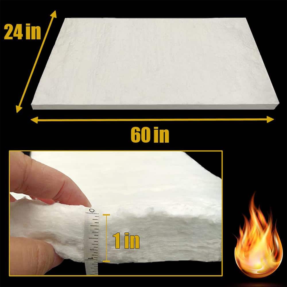 60" x 24 in. x 1 in. Th 2400F Fireproof Insulation Baffle Resistance Ceramic Fiber Blanket for Oven Stoves Kilns Forges (2)