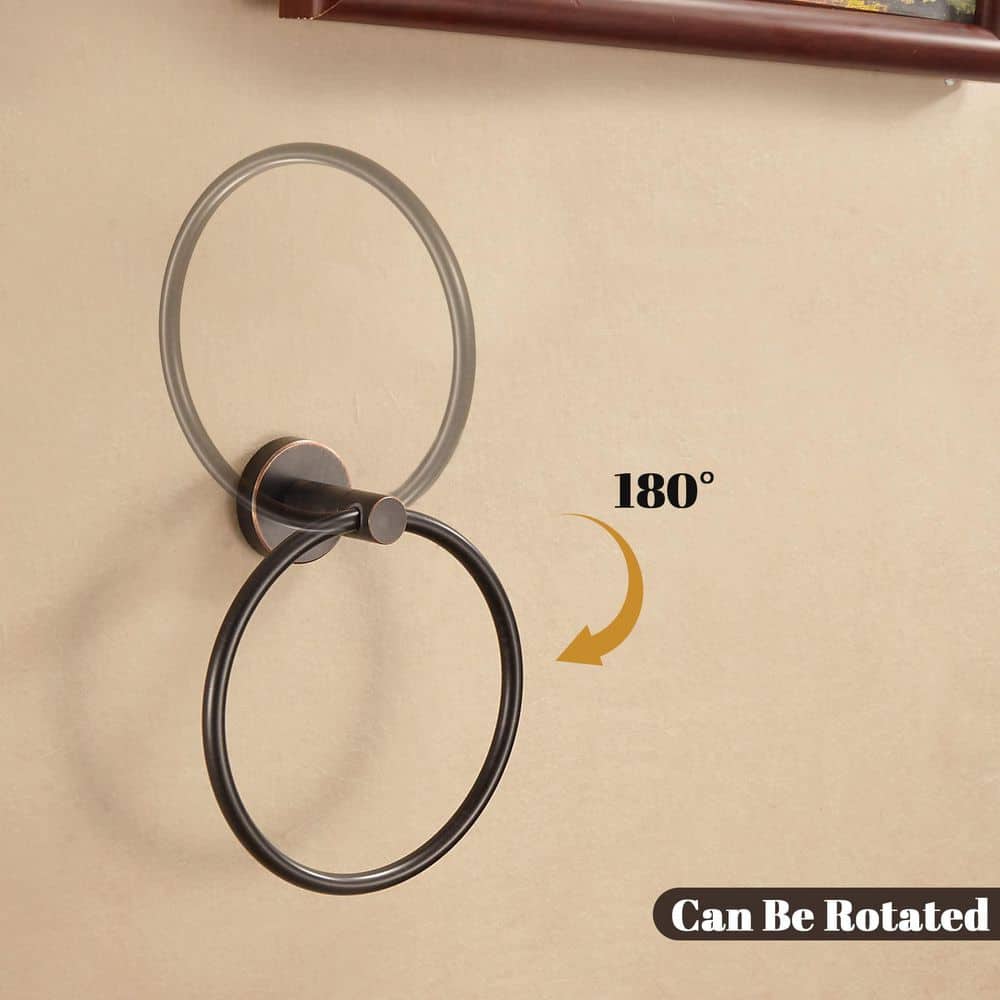 Wudkey Wall Mounted Towel Ring in Oil Rubbed Bronze, Bath Hand Towel Rack Hanger, Rotated up and Down 180°, Easy to Install (2)