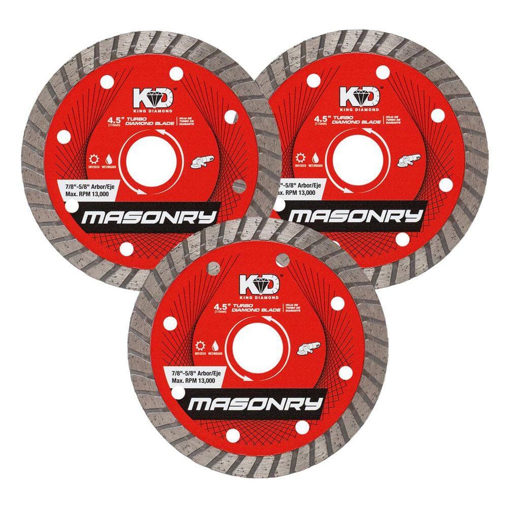 KING DIAMOND 4.5 in. Masonry Material Cutting Turbo Rim Diamond Blades (3-Pack)