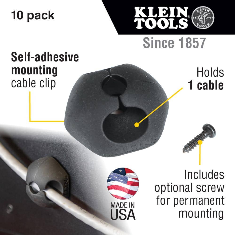 Klein Tools Self-Adhesive Cable Mounting Clips, 1 Slot (10-Pack) (2)