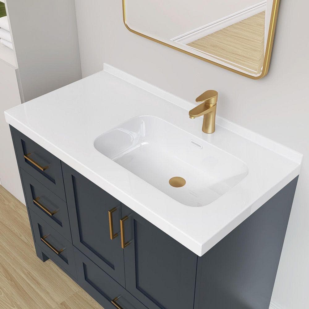 NTQ 42 in. W x 22 in. D Solid Surface White Vanity Top Bathroom Rectangular Single Sink Vanity Top in Glossy White (1)